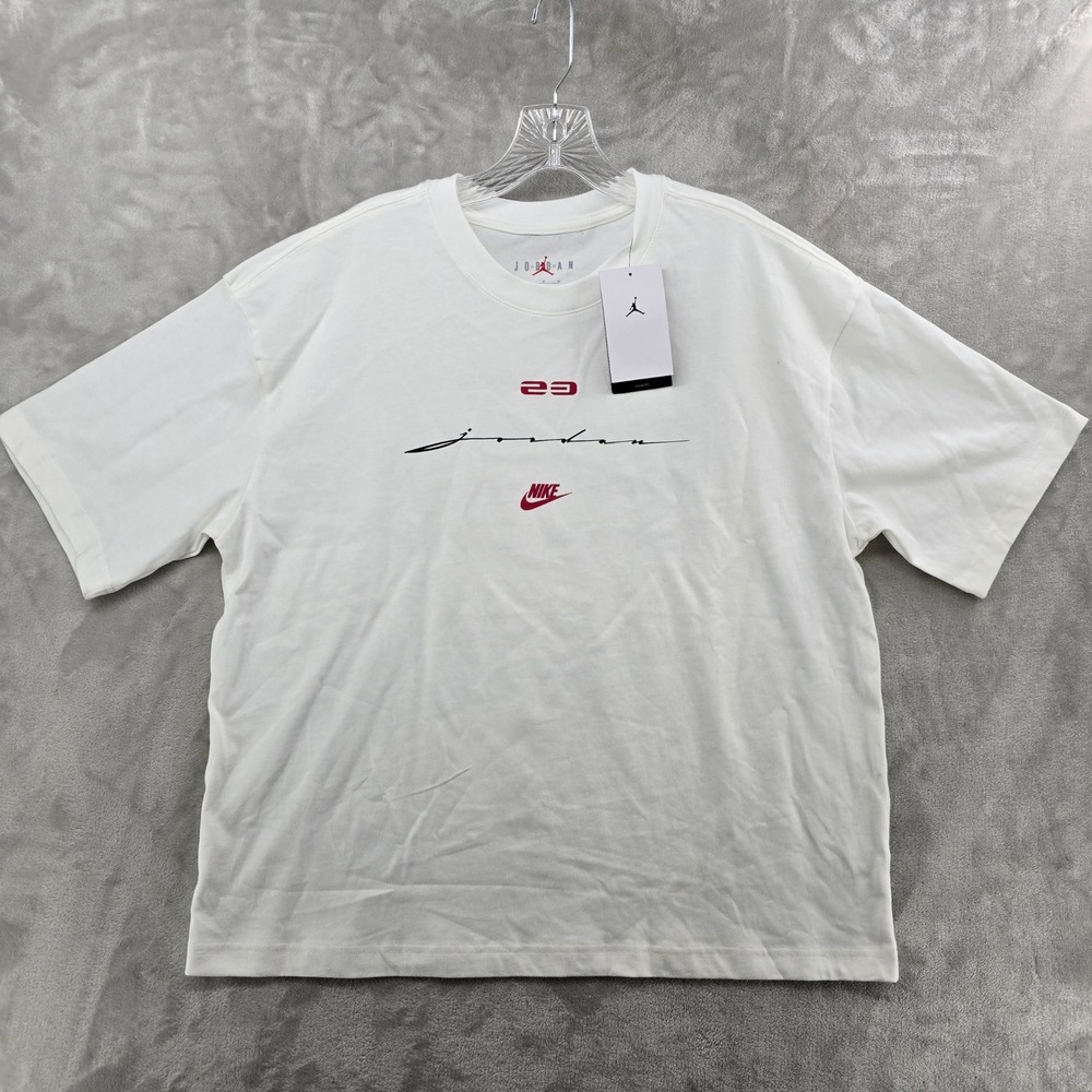 Jordan T-Shirt Mens Medium White Nike Script Jumpman 23 Graphic Short Sleeve